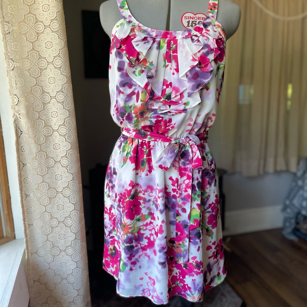 Express Short & flowy, sleeveless, colorful floral dress -  small